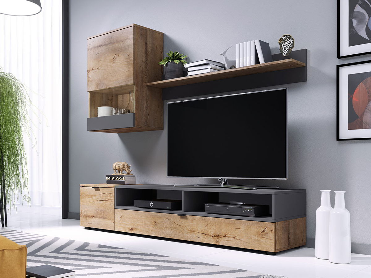 Wohnzimmer-Sets Charlotte 126 (Lefkas eichenholzoptik + Mattes Grau ...